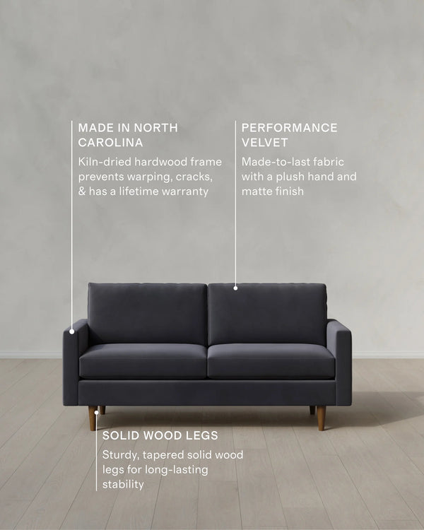 Atlas Midcentury Sofa in Performance Velvet - 6ft / Ivory