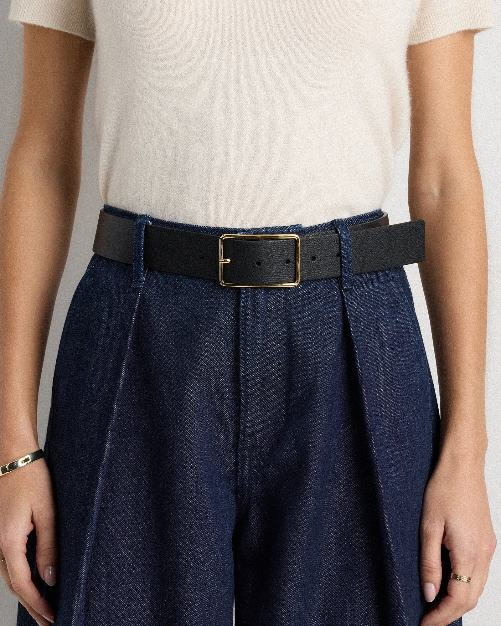 Siena Rectangle European Leather Belt - XS / Black Secondary image