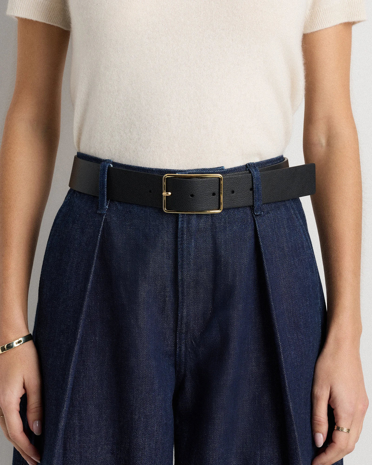 Siena Rectangle European Leather Belt - XS / Black