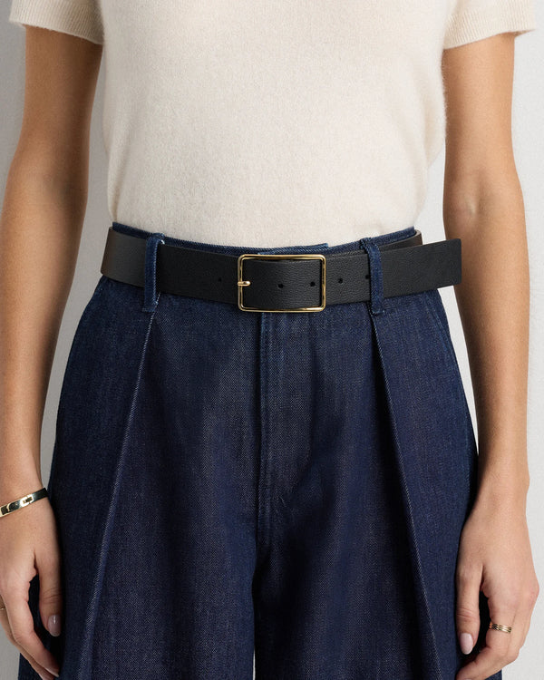 Siena Rectangle European Leather Belt - XS / Black