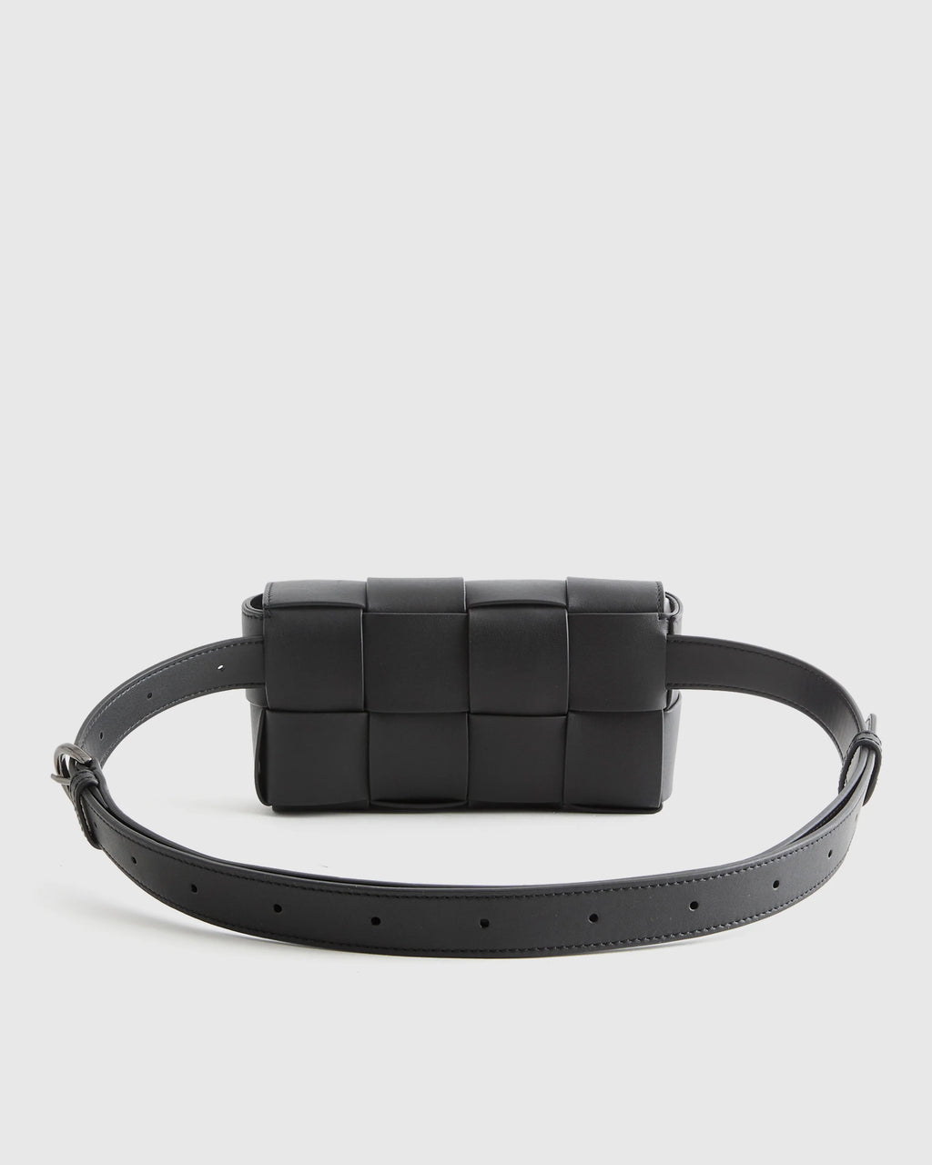 Italian Leather Handwoven Box Belt Bag - One Size / Black