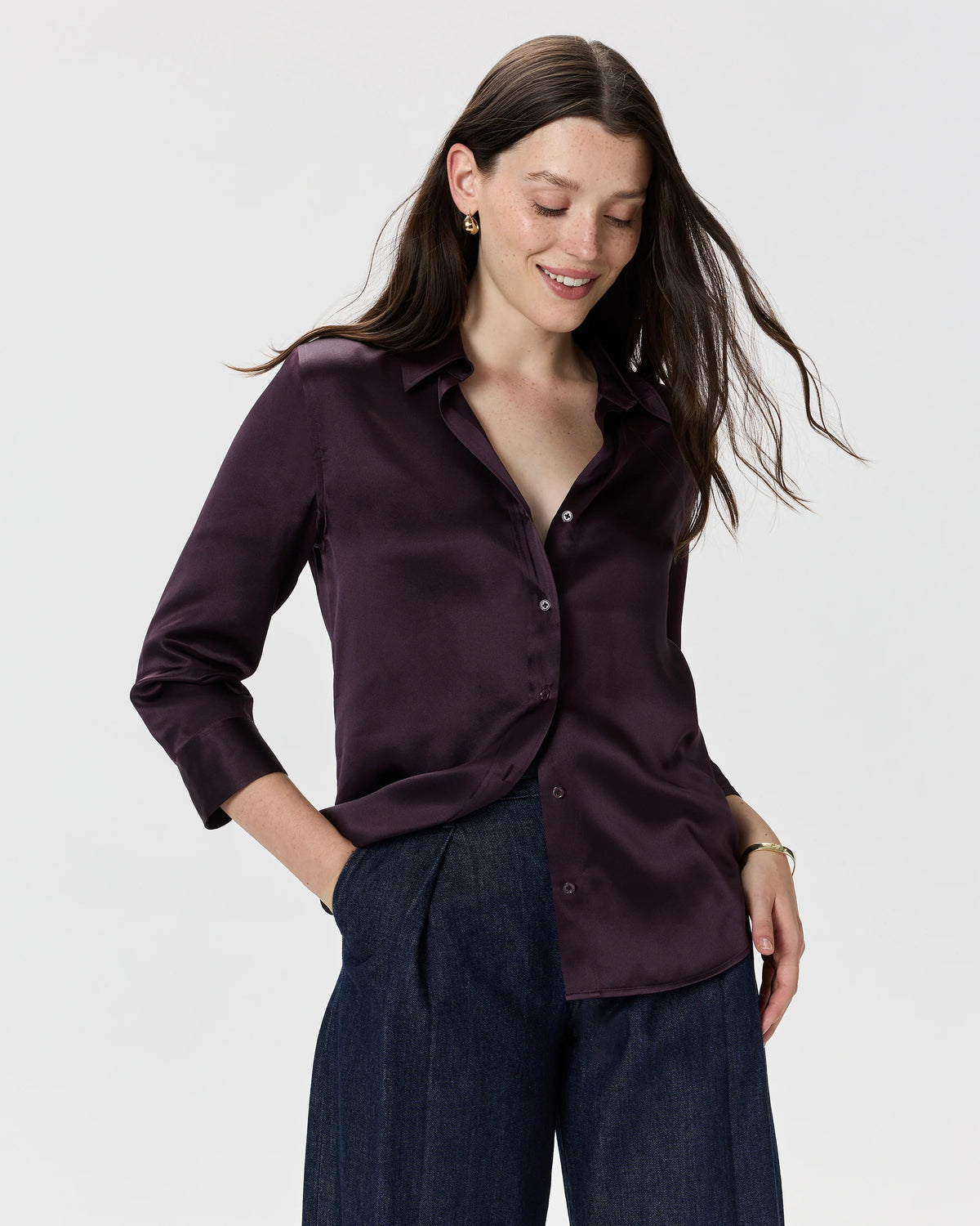 100% Washable Silk Three-Quarter Sleeve Shirt - XS / Vintage Pink