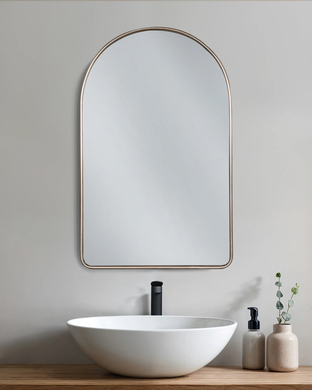 Arched Metal Framed Wall Mirror - One Size / Silver Metal Frame