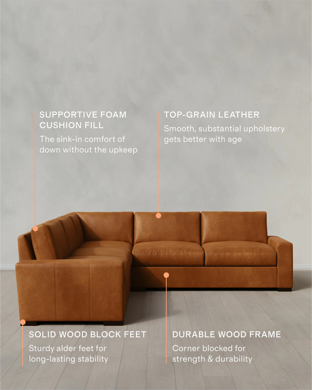 Stillman L Sectional in Leather - 116x116 / Auburn