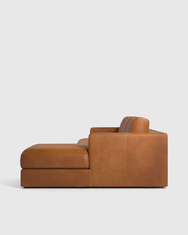 Sierra Curved Arm Chaise Sectional in Leather - Right Arm / Auburn