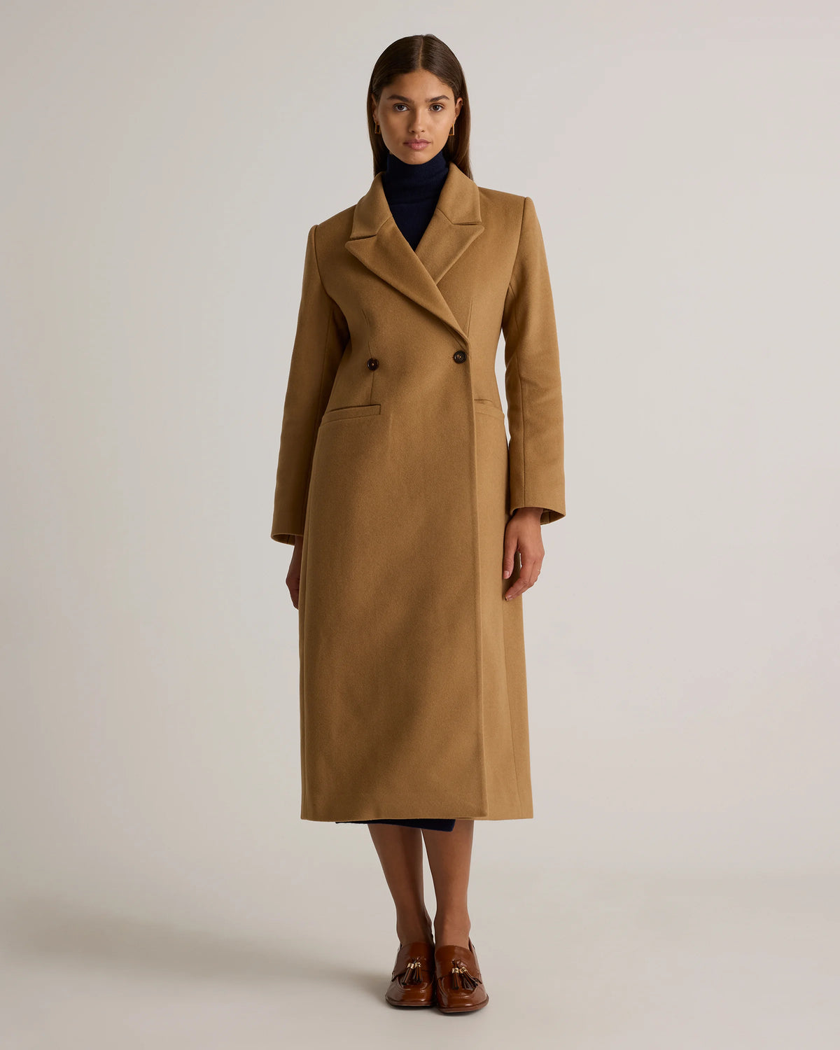 Italian Wool Tailored Long Coat - XS / Caramel