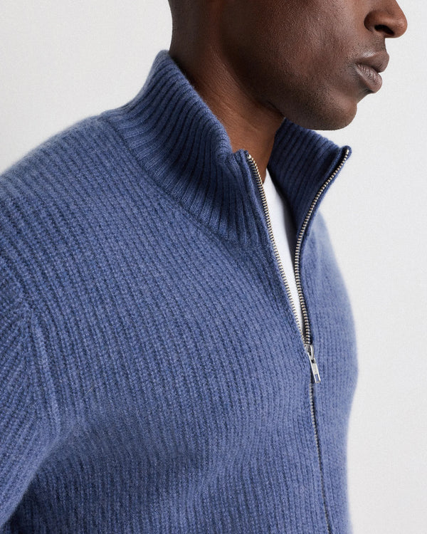 Mongolian Cashmere Fisherman Full Zip Sweater - S / Teak