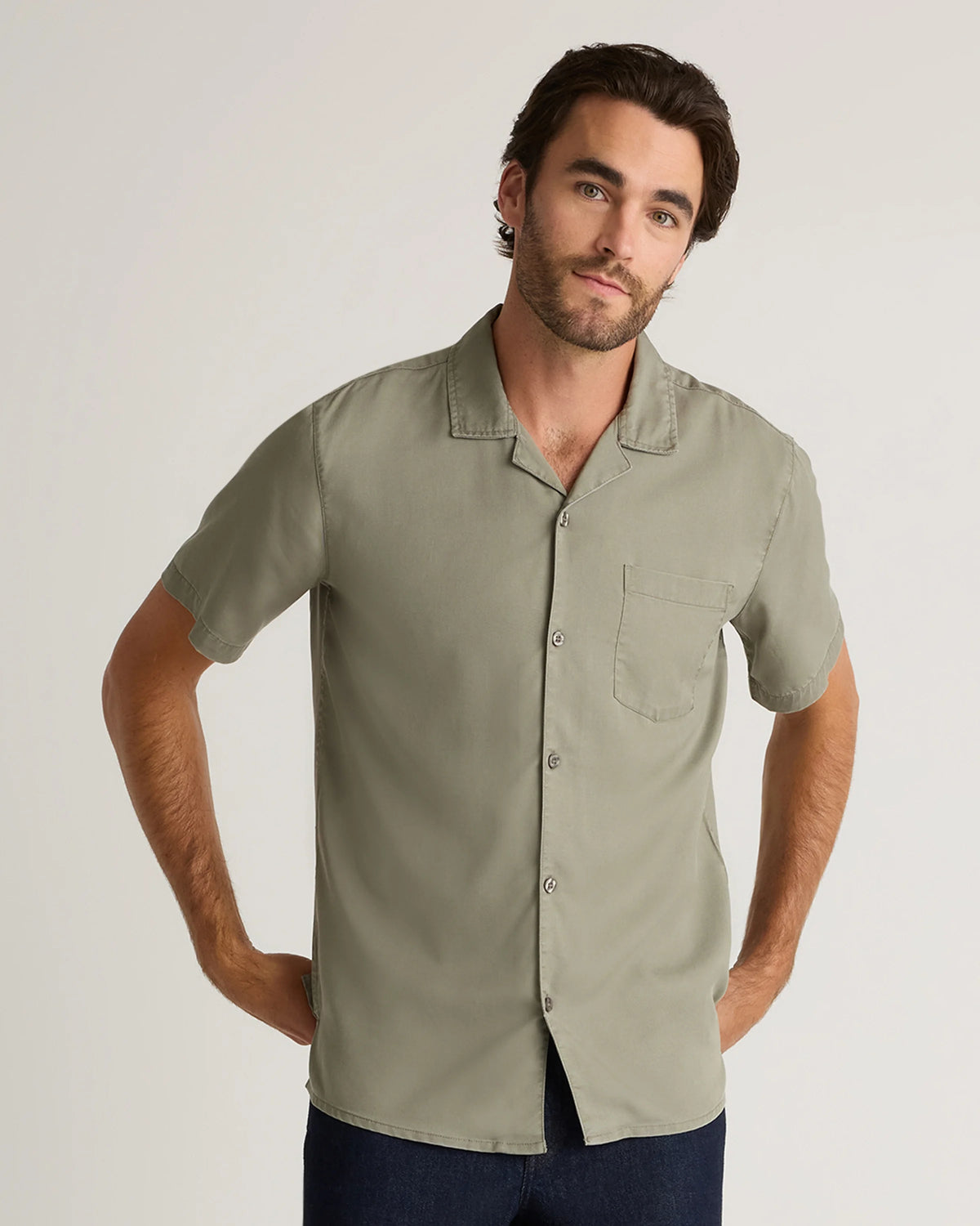 Vintage Wash Tencel Camp Shirt - S / Olive Main image