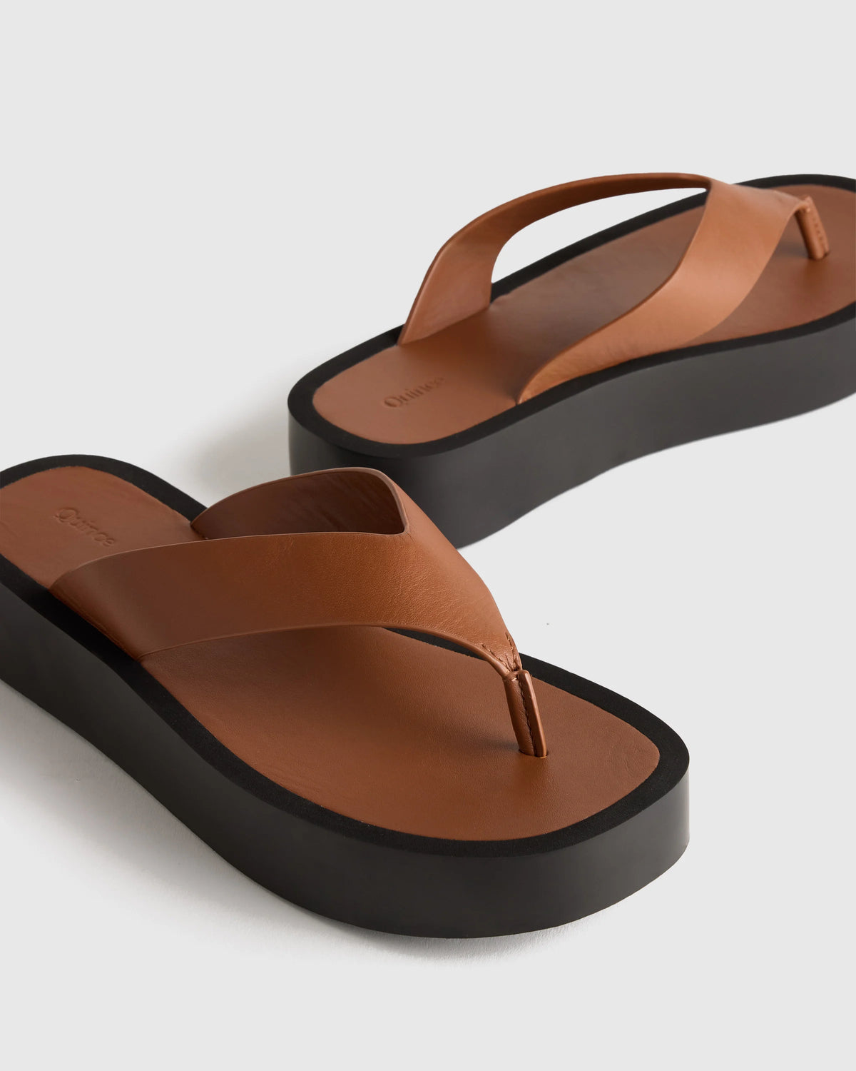 Italian Leather Thong Platform Sandal - 5 / Cognac