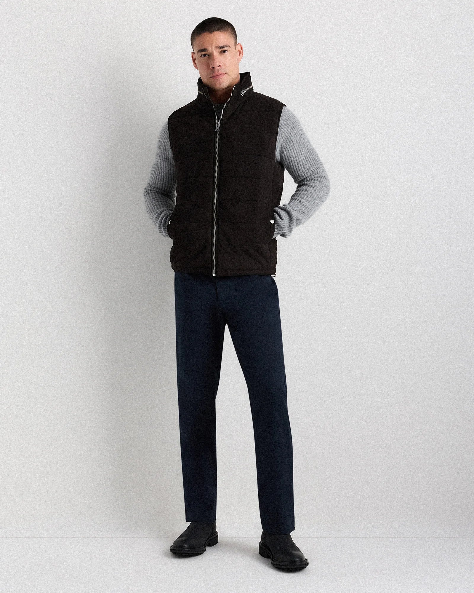 100% Suede Puffer Vest - S / Charcoal Black Secondary image