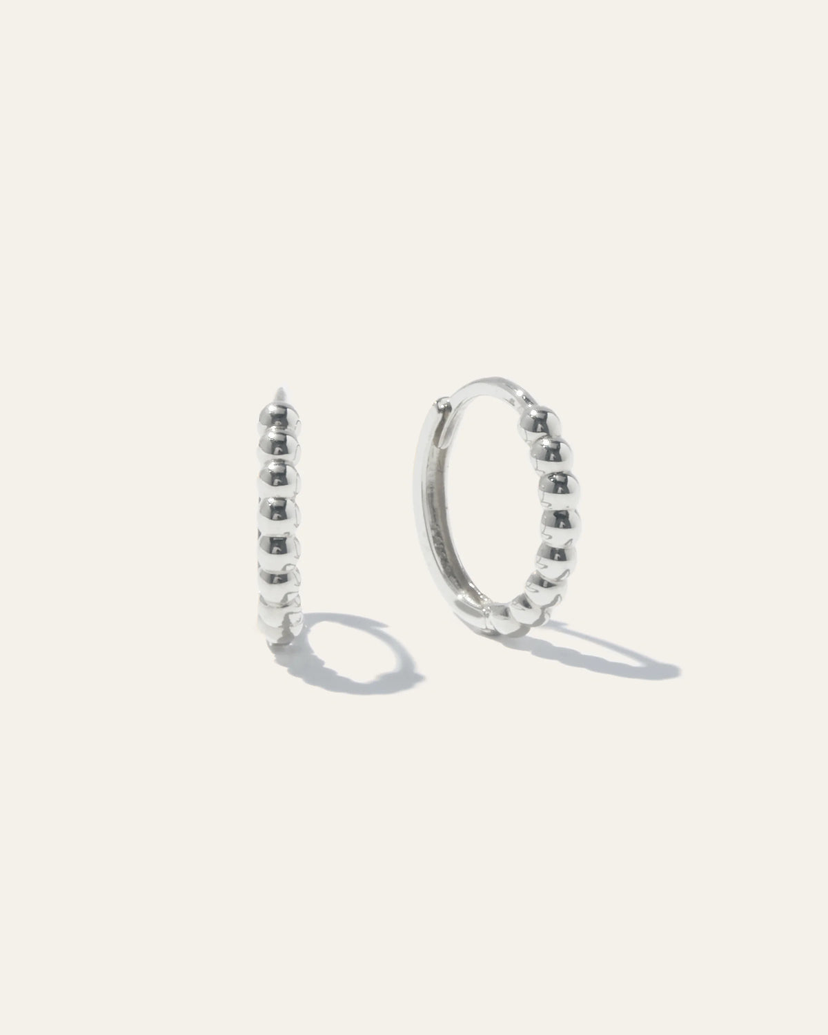14K Gold Beaded Hoops - One Size / White Gold Main image