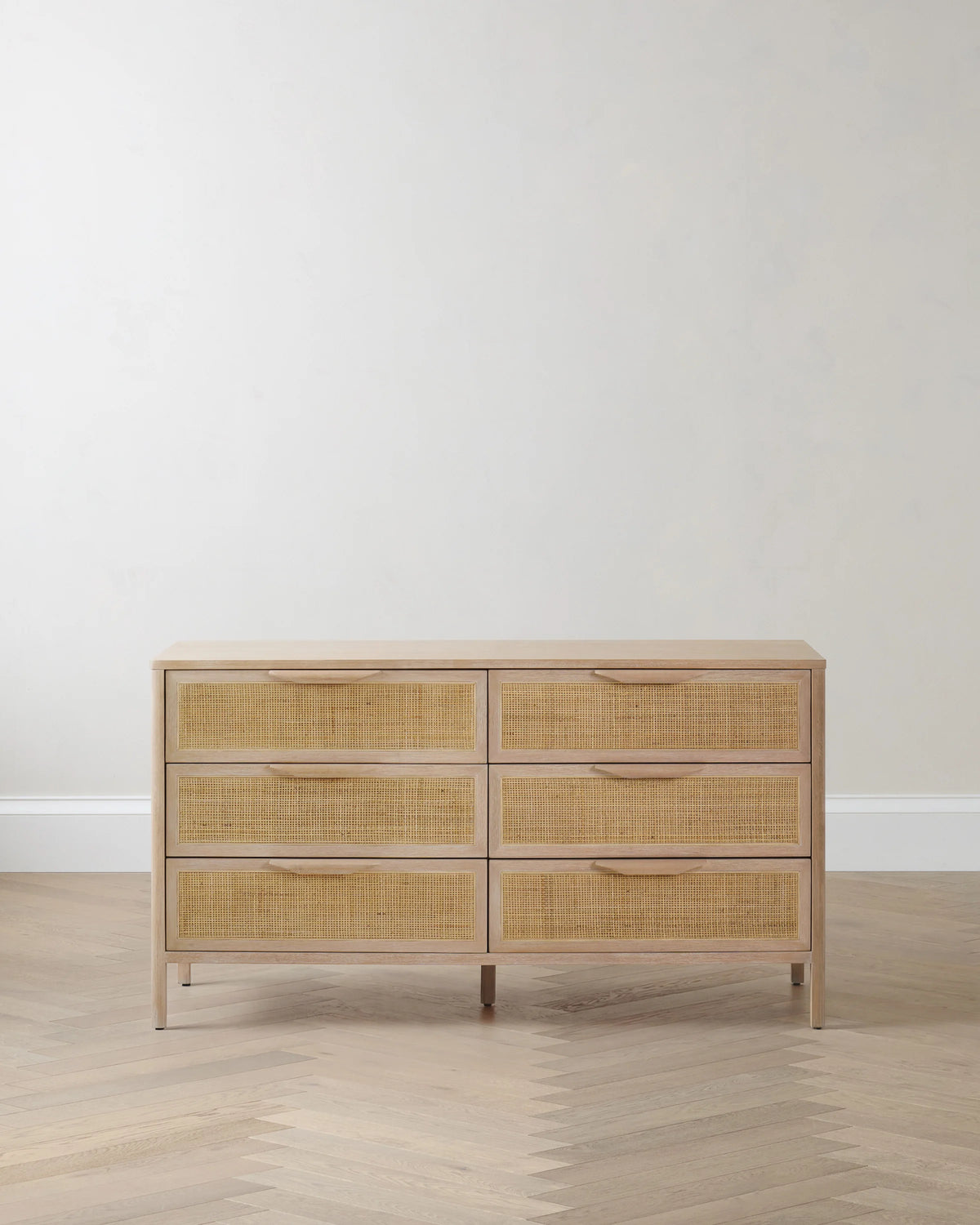 Solid Wood and Natural Rattan 6-Drawer Dresser - One Size / Natural Main image