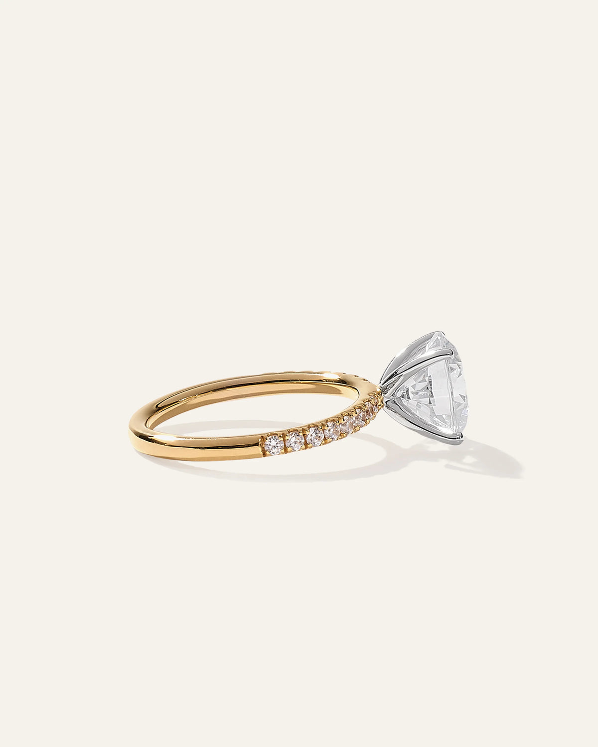 Lab Grown Diamond Round Petite Pave Engagement Ring - 3ct - 4 / Yellow Gold