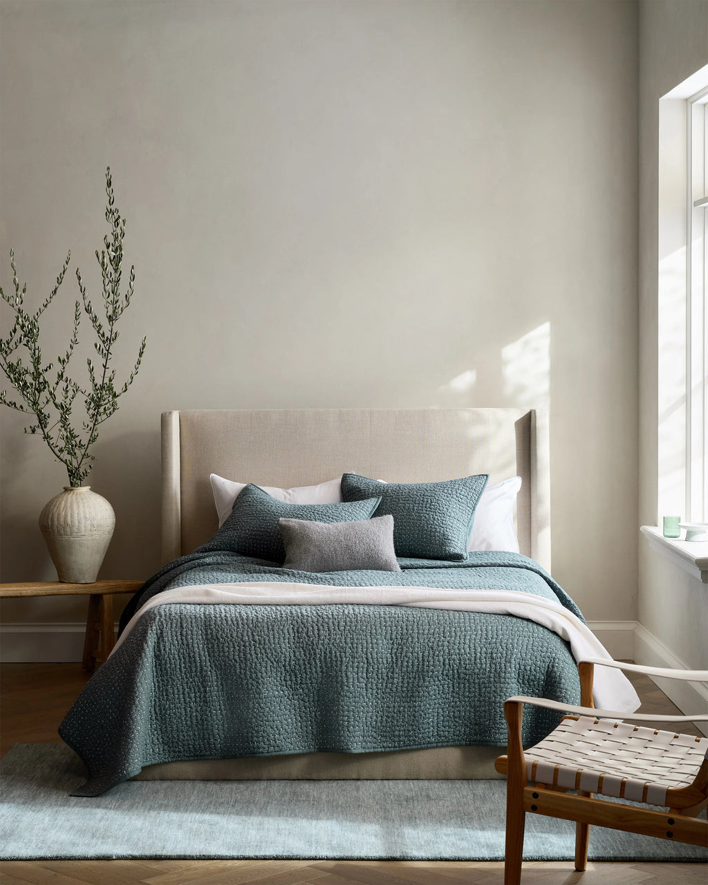 Organic Cotton Hand Stitched Quilt Set - Twin / Stone
