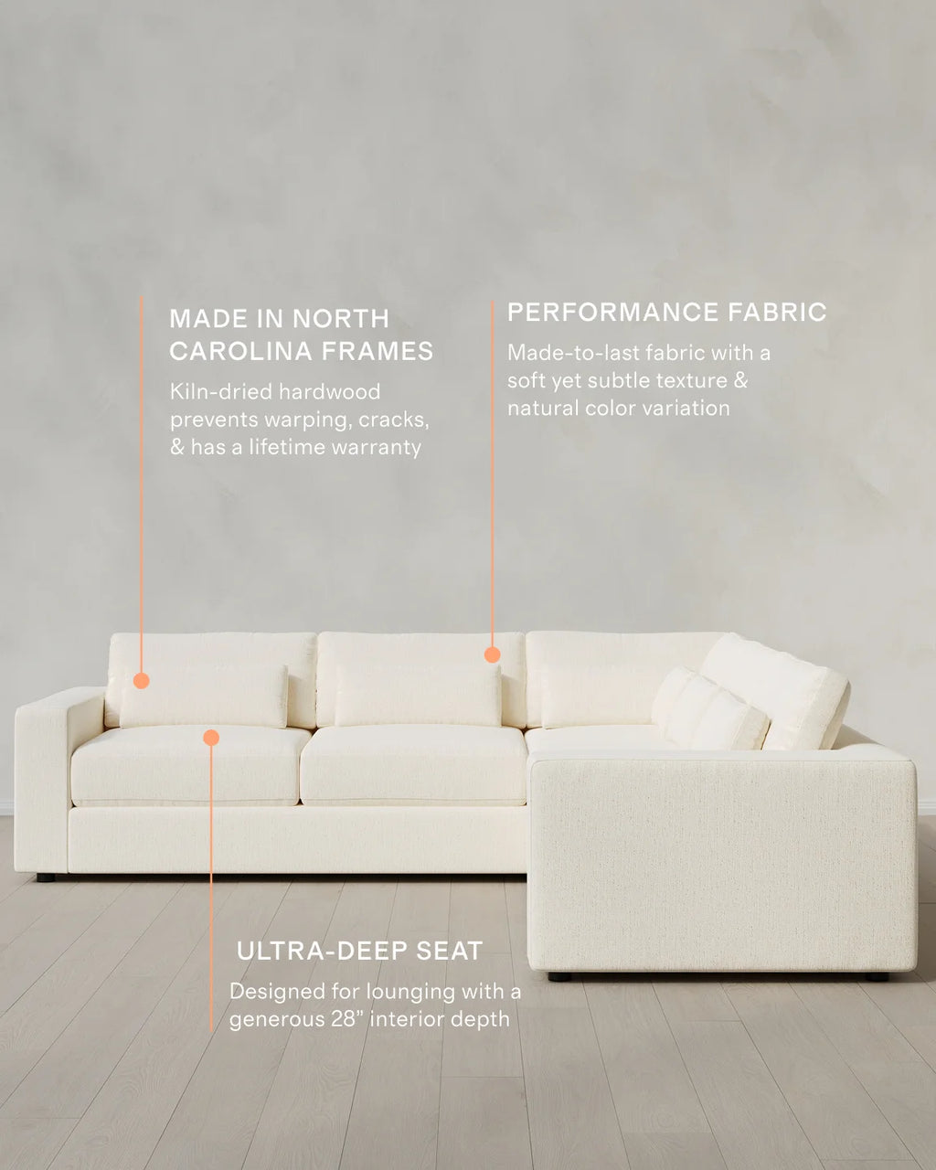 Ashford Deep Seat L Sectional in Performance Chenille Linen Blend - 119x119 / Sorrell