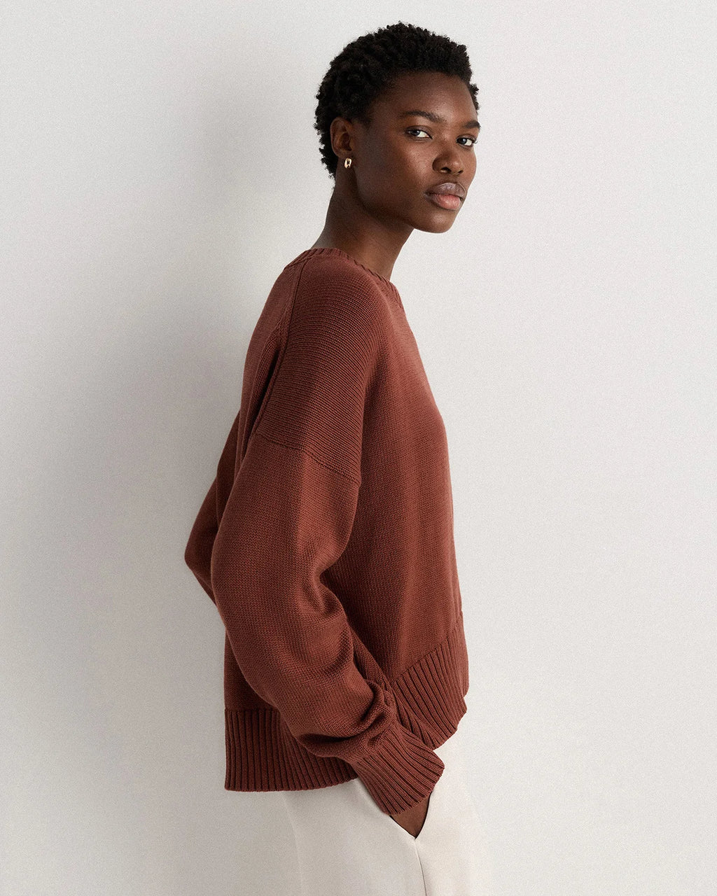 100% Organic Cotton Boyfriend Crew Sweater - XS / Speckled Beige