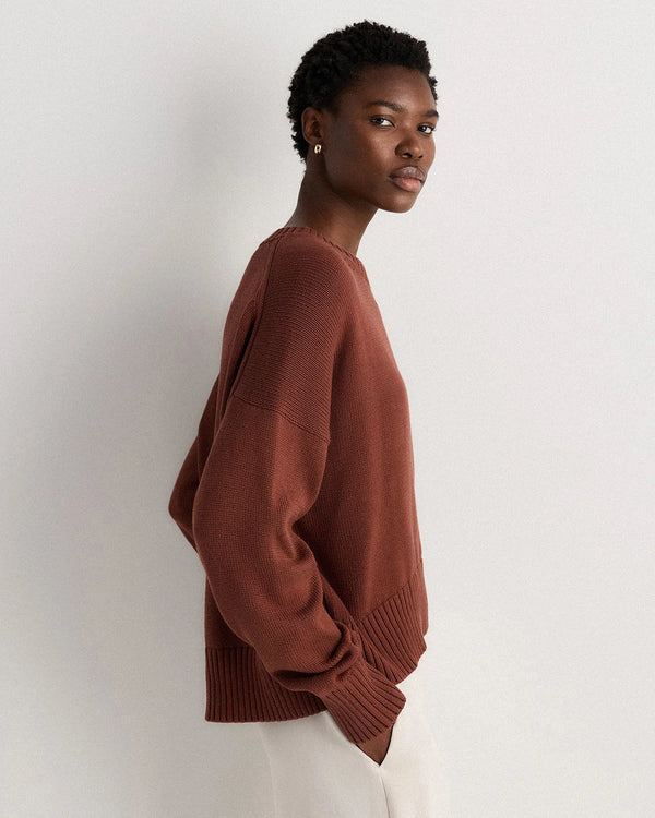 100% Organic Cotton Boyfriend Crew Sweater - XS / Speckled Beige