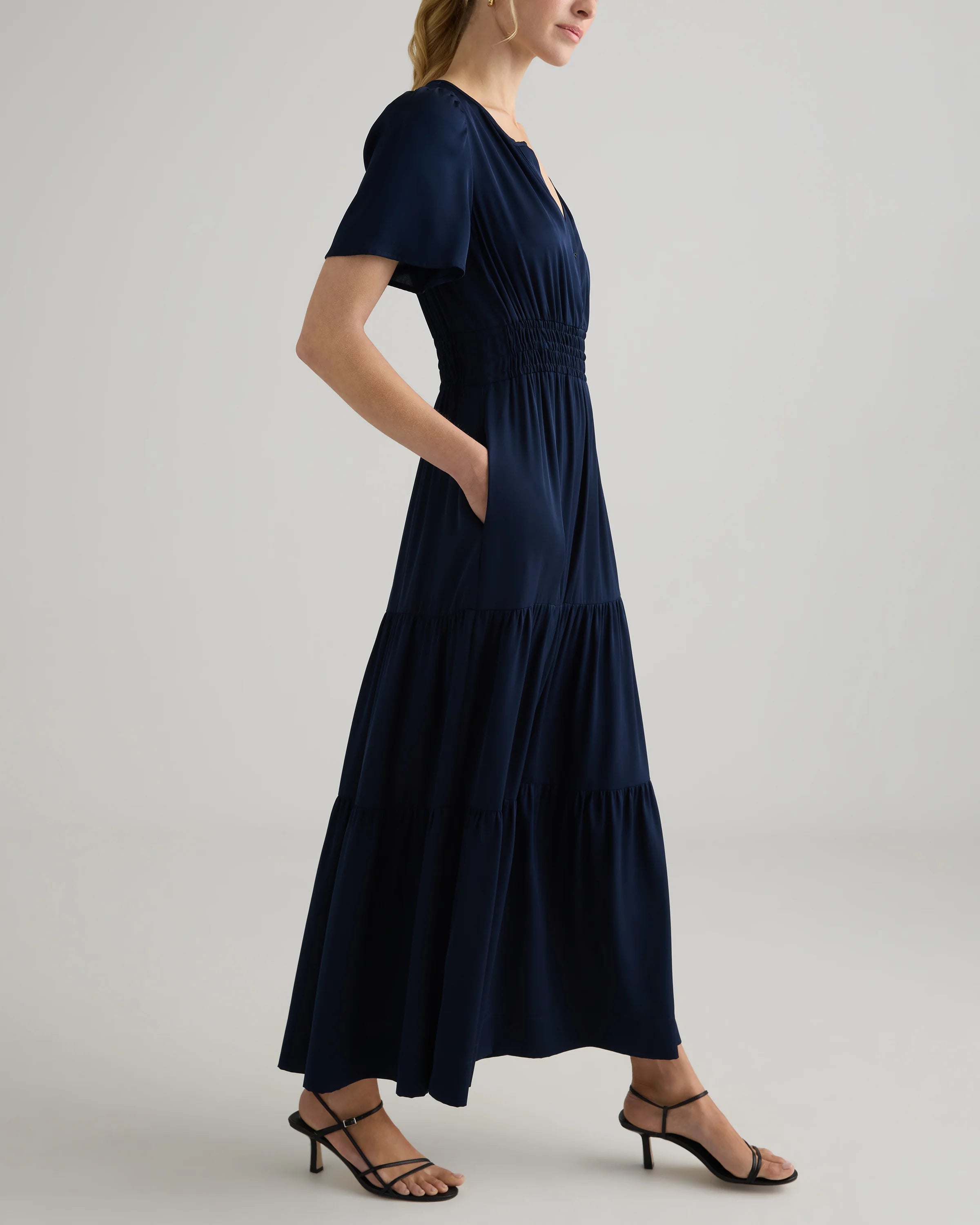 Washable Stretch Silk Tiered Maxi Dress - XS / Navy Secondary image