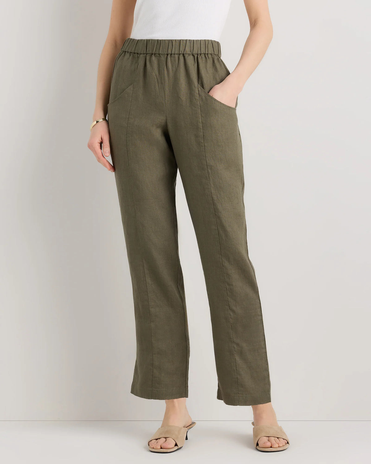 100% European Linen Tapered Ankle Pants - XS / Blue Pinstripe