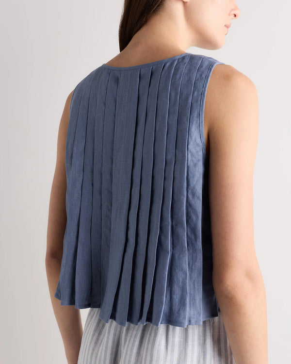100% European Linen Pleated Tank - XS / Moonstone Blue