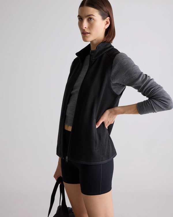 Sweater-Knit Fleece Full-Zip Vest - XS / Heather Mineral Green