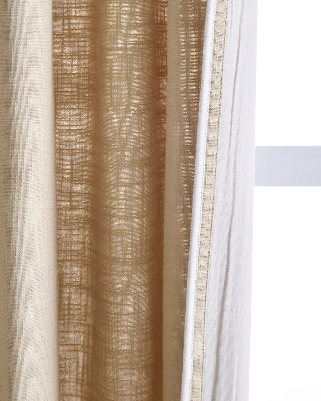 Piped Edge Cotton Curtain - Single Panel - 48x84 / Ivory/Black Piping