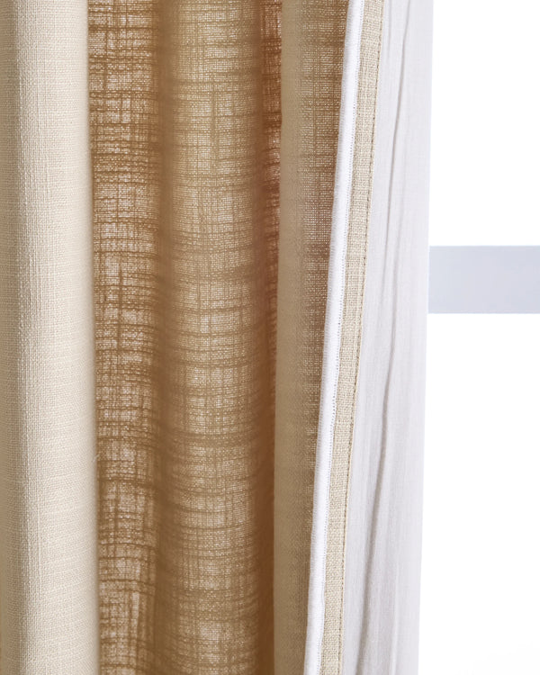 Piped Edge Cotton Curtain - Single Panel - 48x84 / Ivory/Black Piping