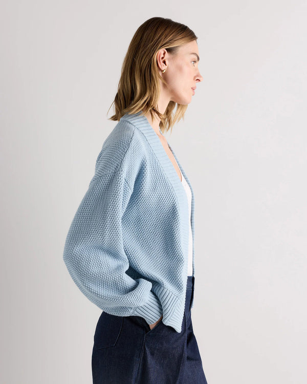 100% Organic Cotton Waffle Stitch Open Cardigan - XS / Sky Blue
