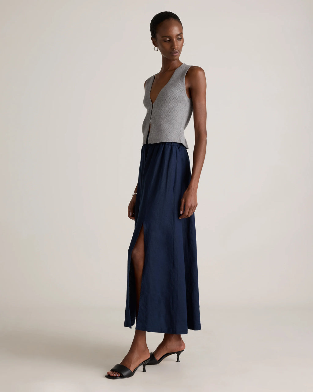 100% European Linen Maxi Skirt - XS / Classic Mini Gingham