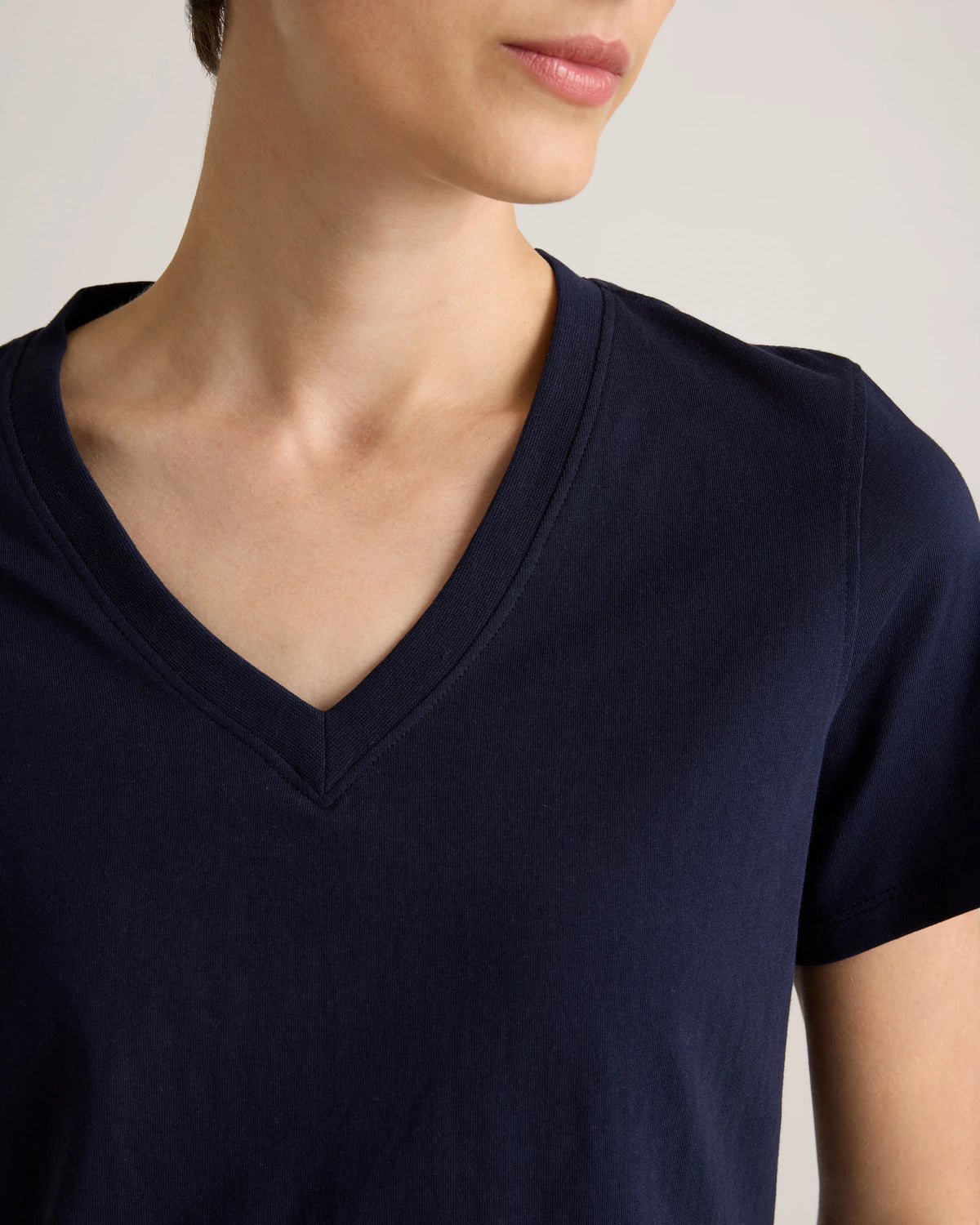 100% Organic Cotton Boxy V-Neck Tee - XS / Dusty Beige