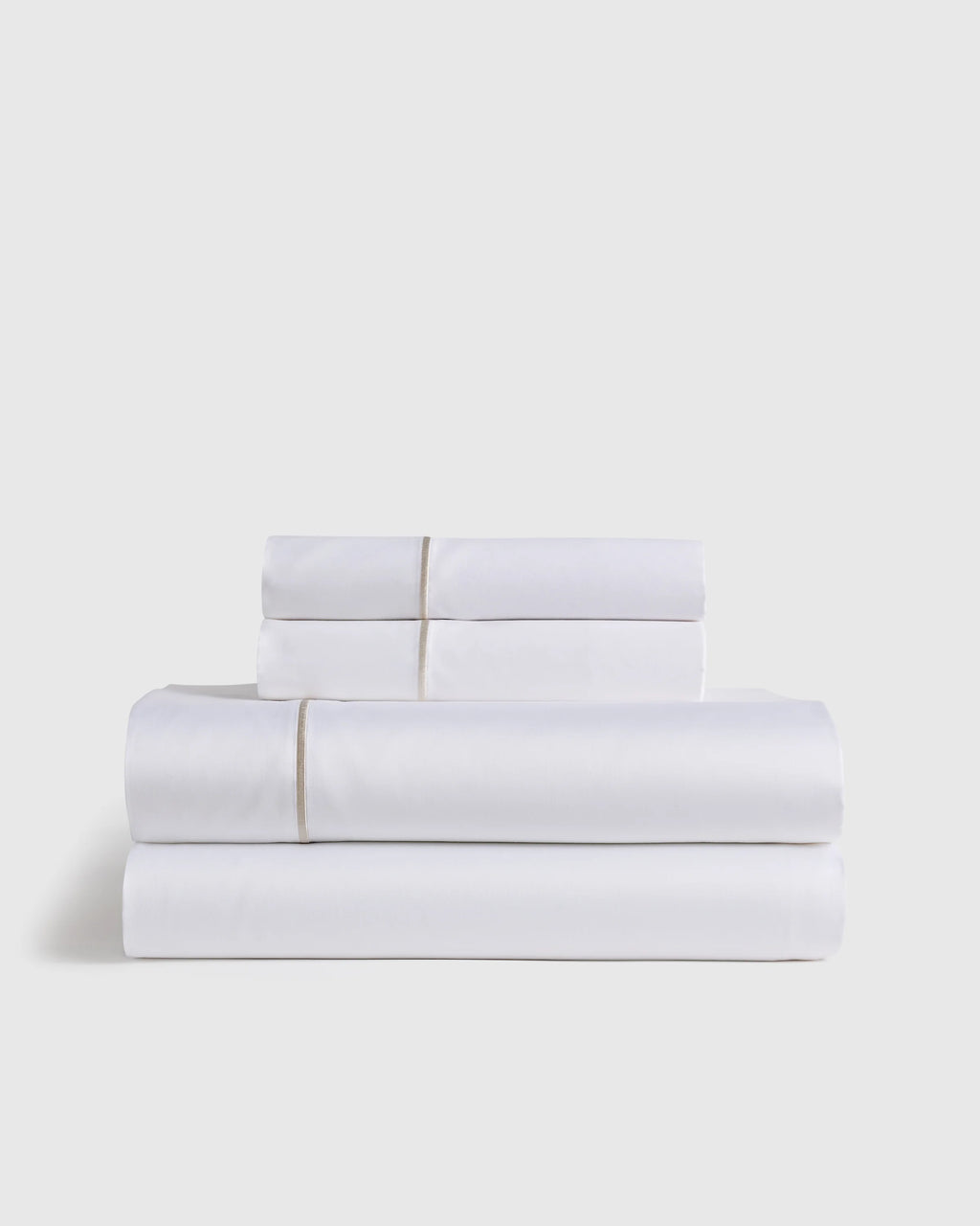 Signature Giza Cotton Sateen Embroidered Sheet Set - Twin / White/Dried Sage