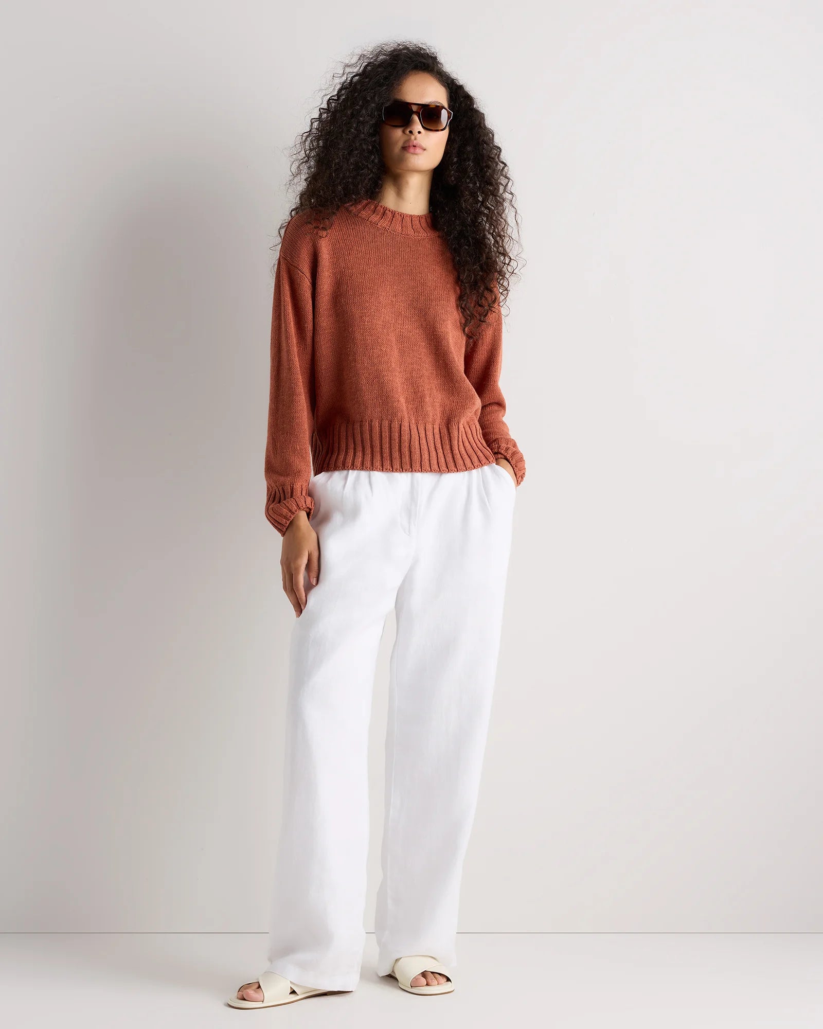 Cotton Linen Relaxed Crew Sweater - XS / Canyon Burnt Orange Secondary image