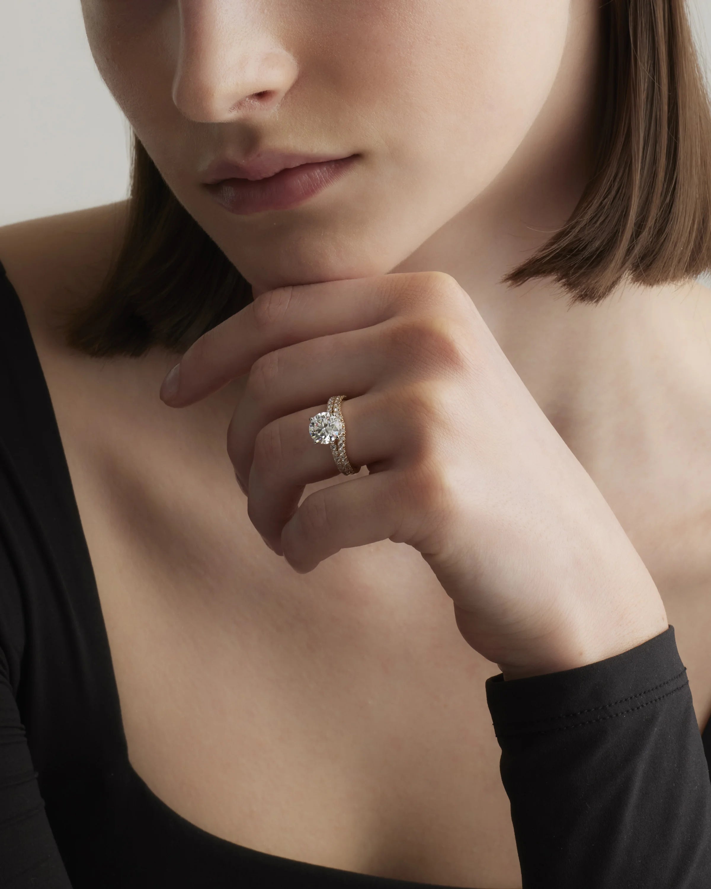 Lab Grown Diamond Round Petite Pave Engagement Ring - 2ct - 4 / Yellow Gold Secondary image