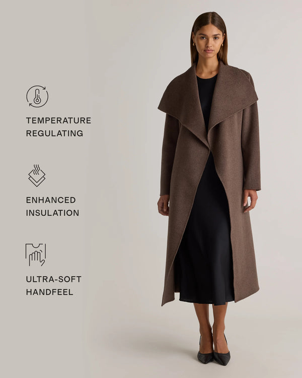 Double-Faced Merino Wool Draped Collar Wrap Coat - XS / Oat