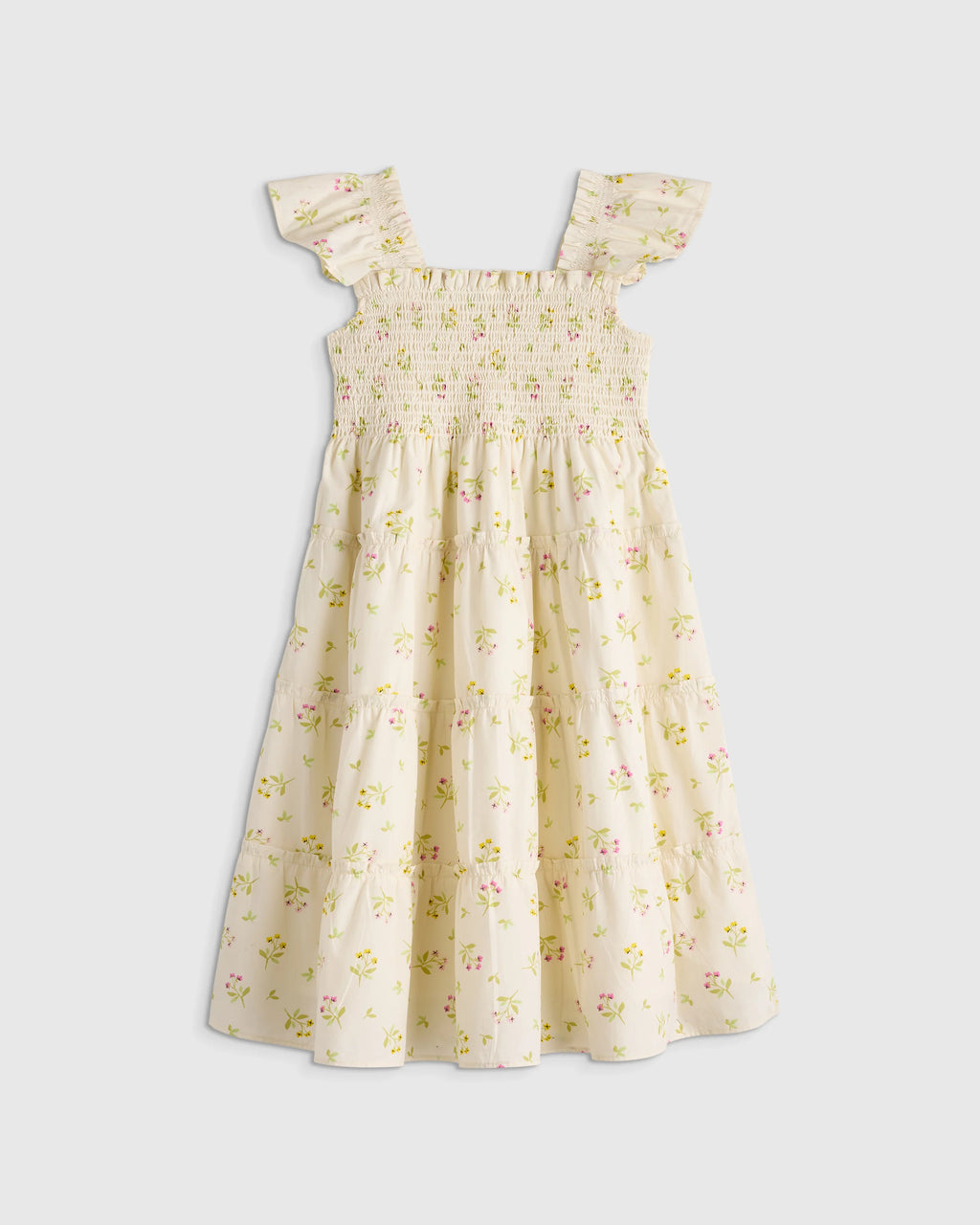 100% Organic Cotton Poplin Smocked Dress - 6 / Apricot Ditsy Floral