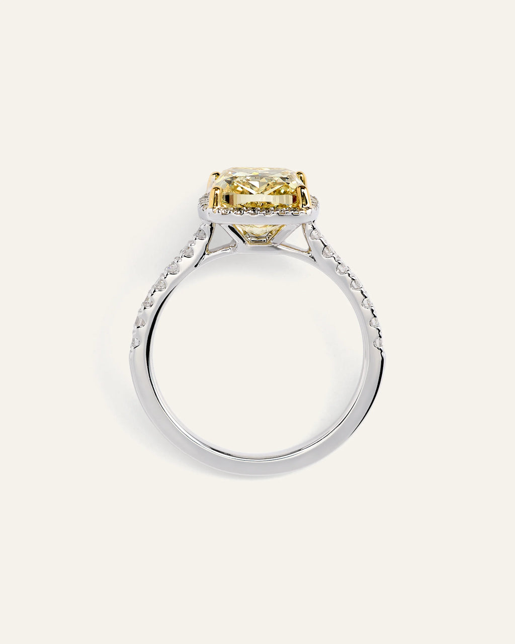 14K Gold Yellow Lab Grown Diamond Cushion Halo Engagement Ring - 3ct - 4 / No Color