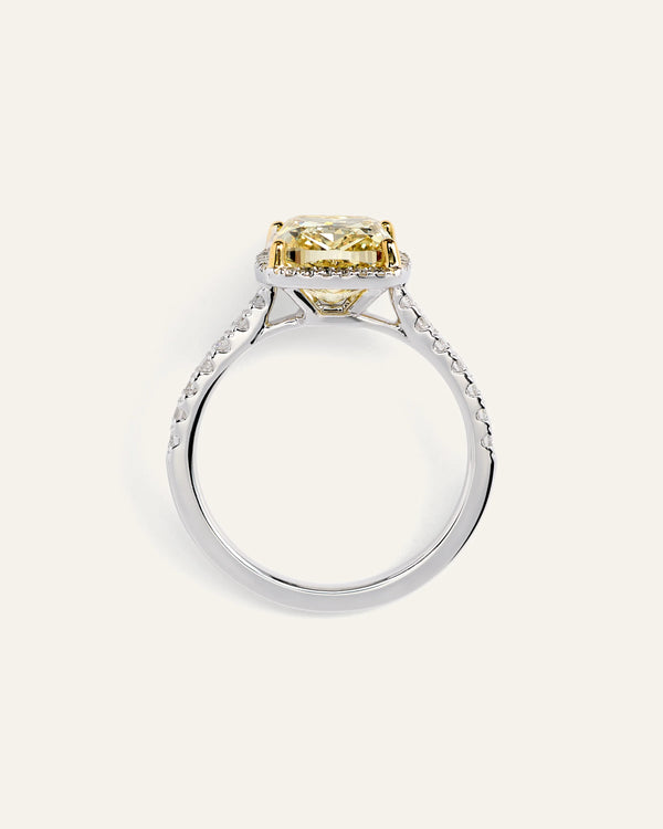 14K Gold Yellow Lab Grown Diamond Cushion Halo Engagement Ring - 3ct - 4 / No Color