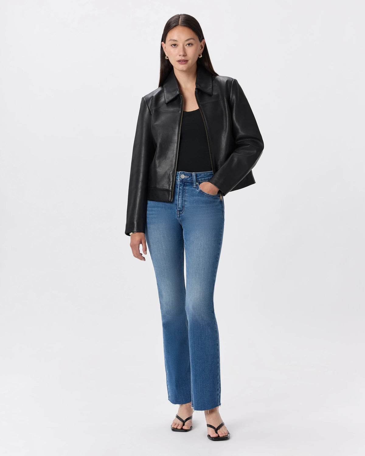 100% Leather Cropped Zip-Front Jacket - XS / True Black Main image