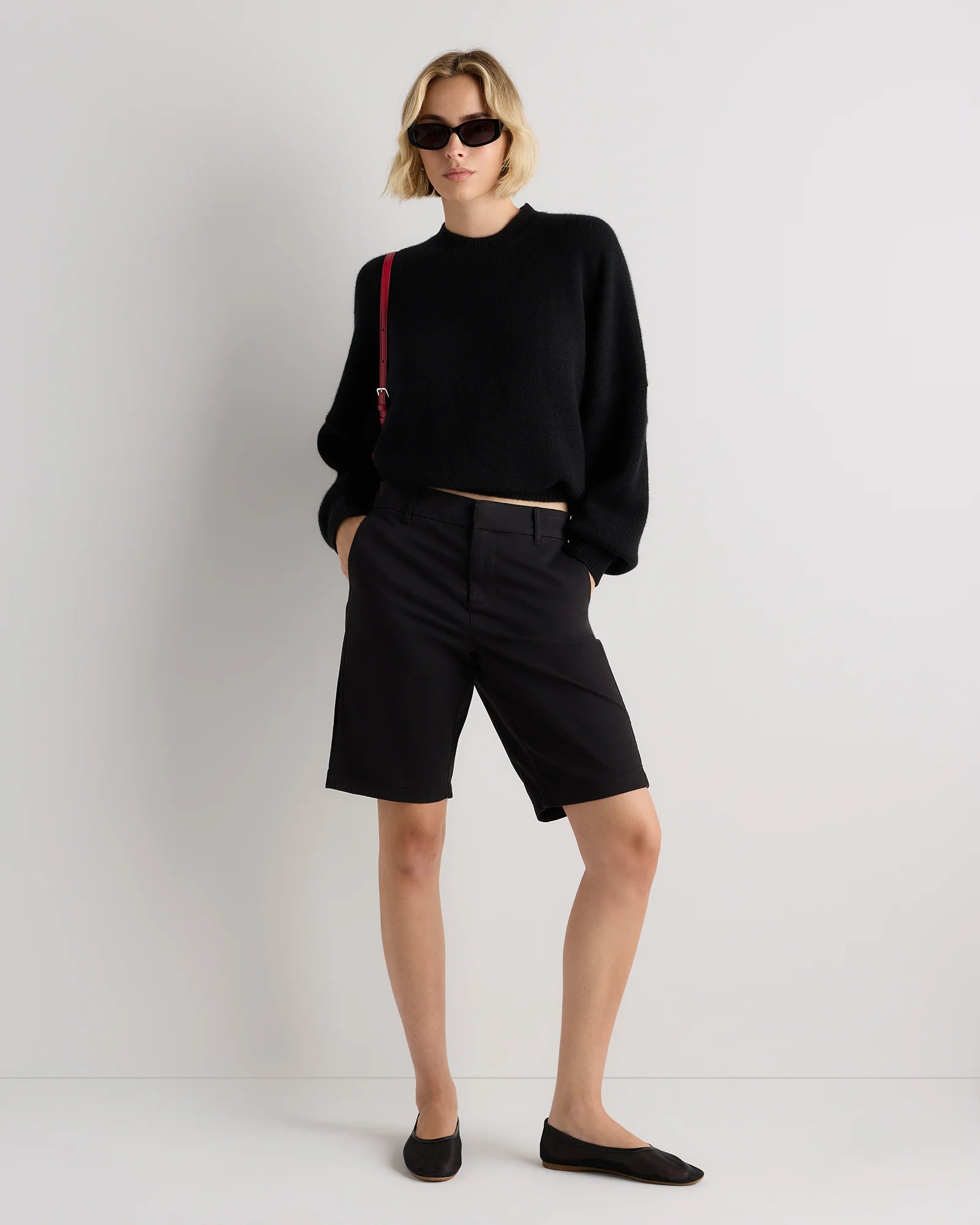 100% Mongolian Cashmere Slouchy Blouson Sleeve Crewneck - XS / Black Secondary image