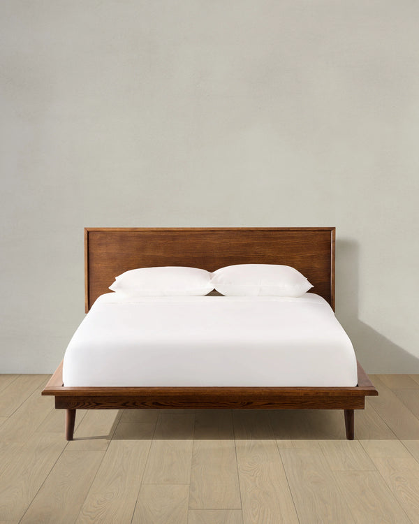 Solid Wood Midcentury Platform Bed - Queen / Chestnut Ash