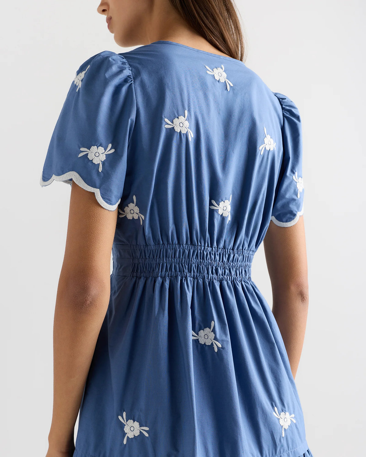 100% Organic Cotton Poplin Embroidered Tiered Maxi Dress - XS / Moonstone Blue