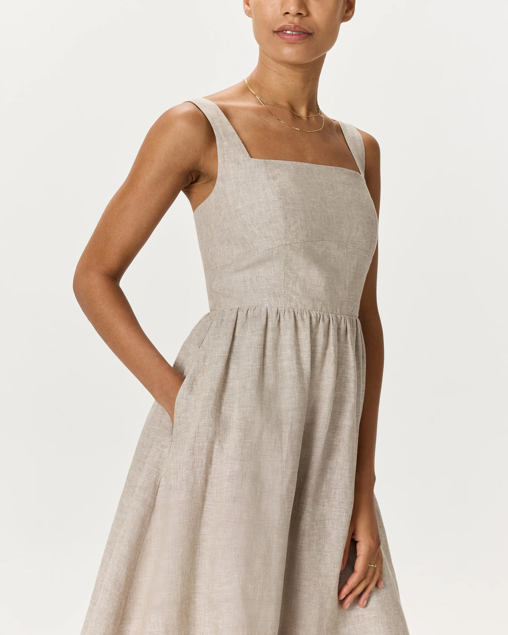 100% European Linen Fit & Flare Midi Dress - XS / Ivory Porcelain Blue Petite Floral