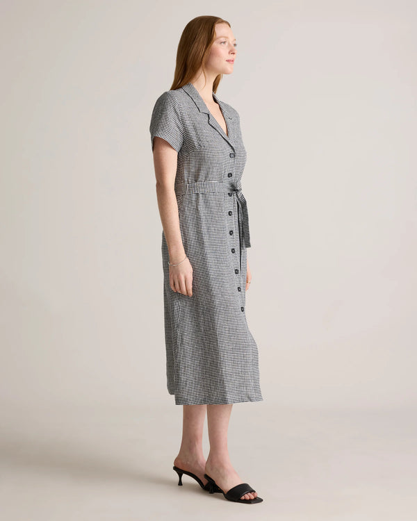 100% European Linen Button Front Dress - XS / Sky Blue Mariner Stripe