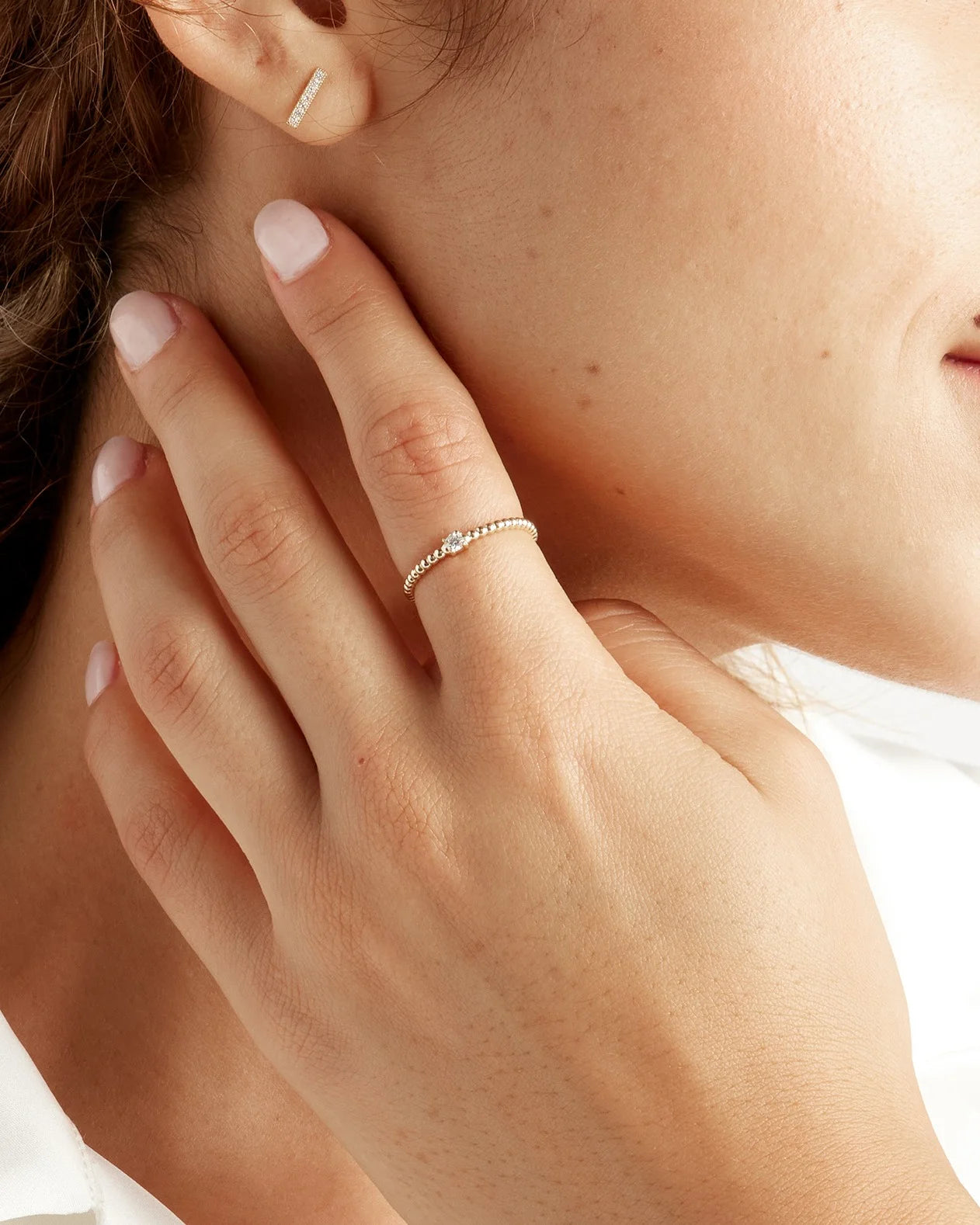 14K Gold Diamond Beaded Ring - 4 / Yellow Gold Secondary image