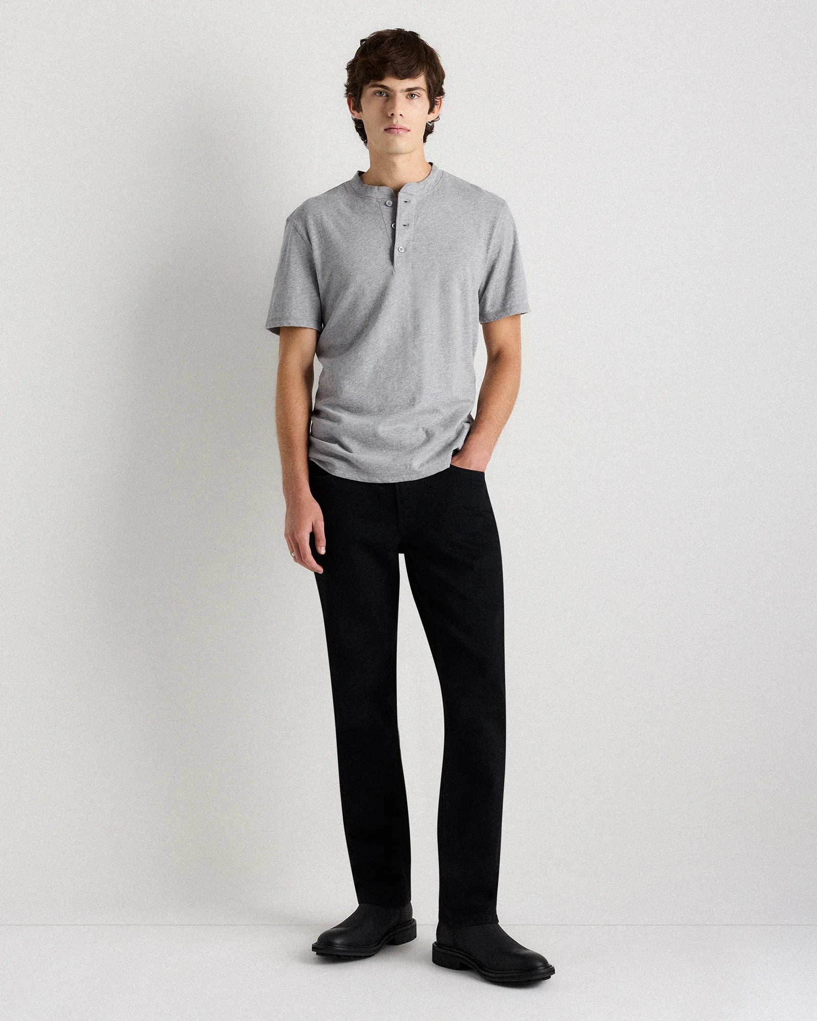 100% Organic Cotton Slub Henley Tee - S / Heather Grey Secondary image