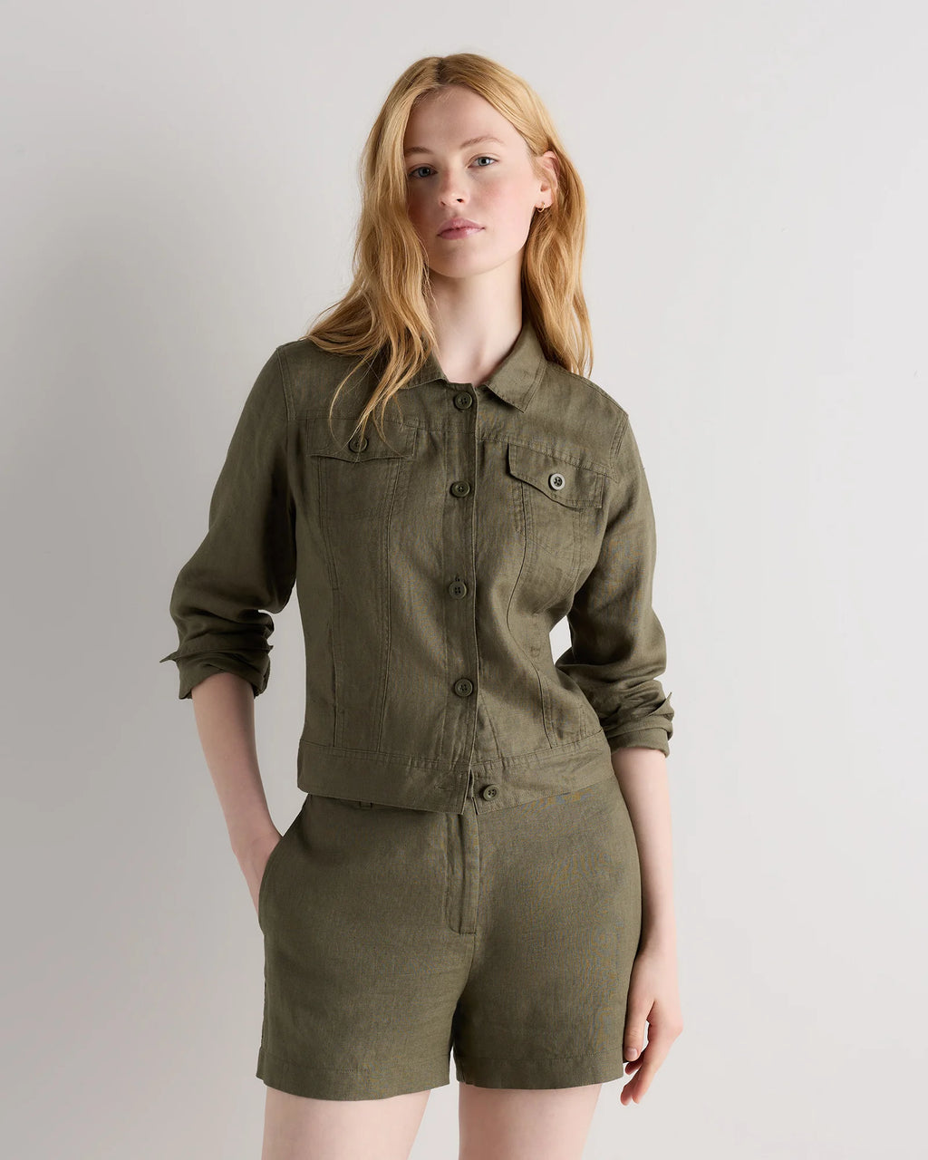 100% European Linen Trouser Shorts - 0 / Bayberry Olive