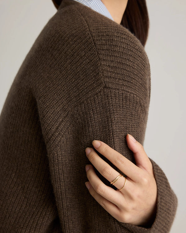 Mongolian Cashmere Oversized Boyfriend Cardigan Sweater - XS / Brown
