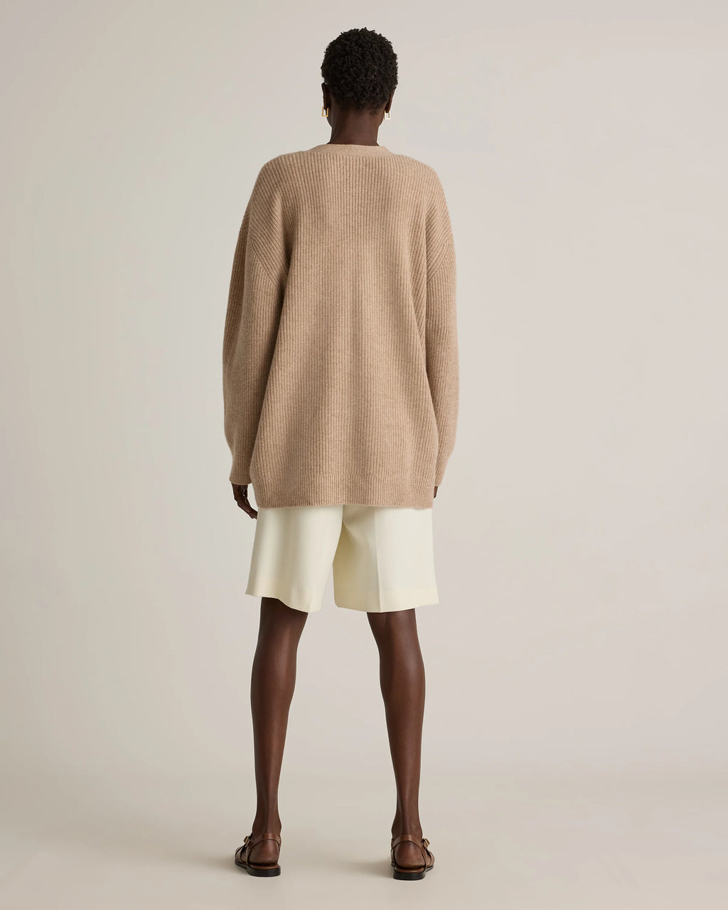 Mongolian Cashmere Oversized Boyfriend Cardigan Sweater - XS / Brown