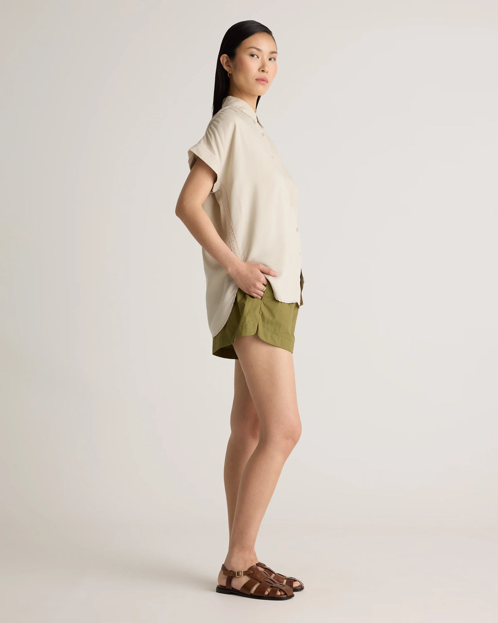 Vintage Wash Tencel Camp Shirt - XS / Taupe Brown