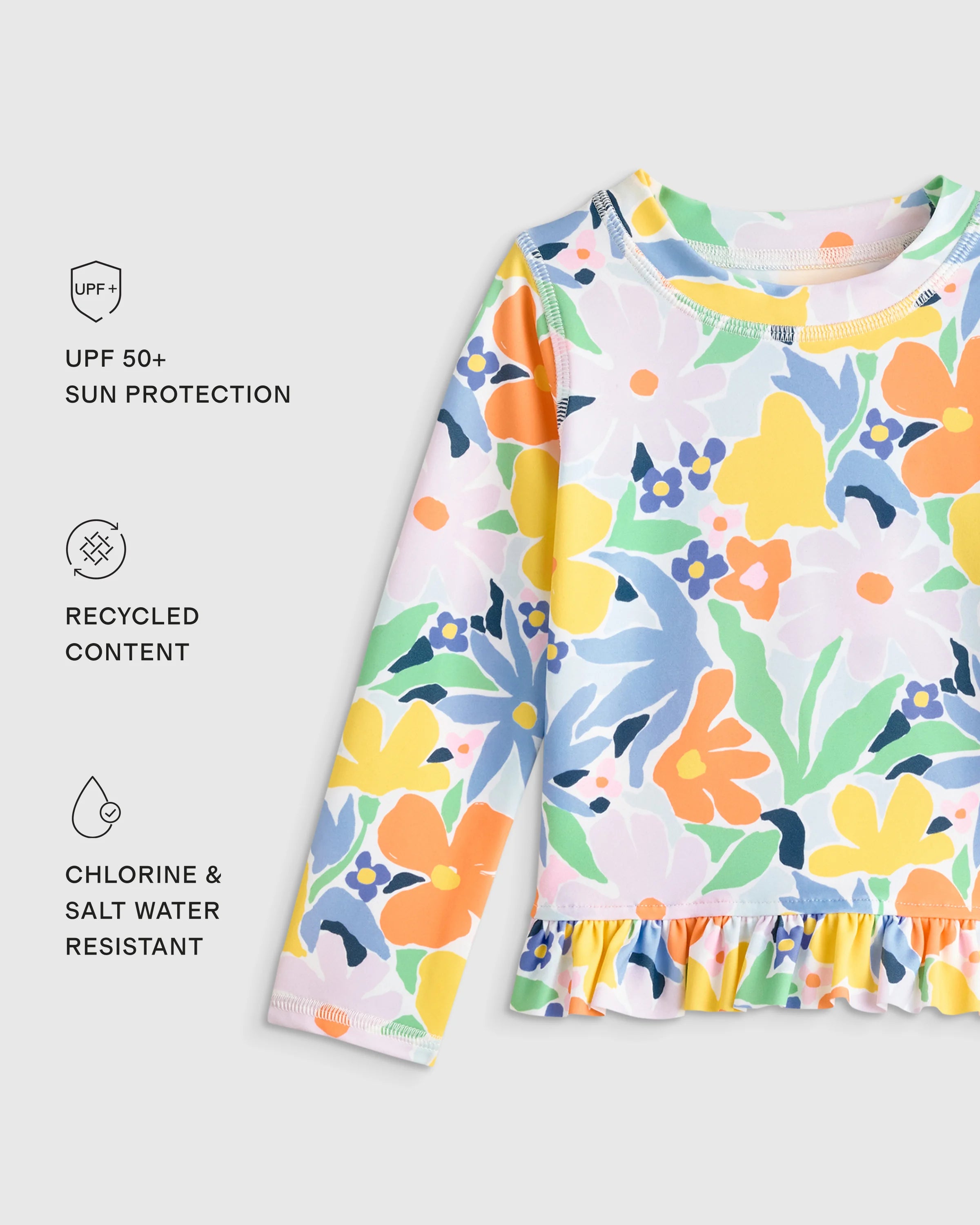 Long Sleeve Ruffle Rash Guard Two-Piece Swimsuit - 2T / Poolside Floral Secondary image